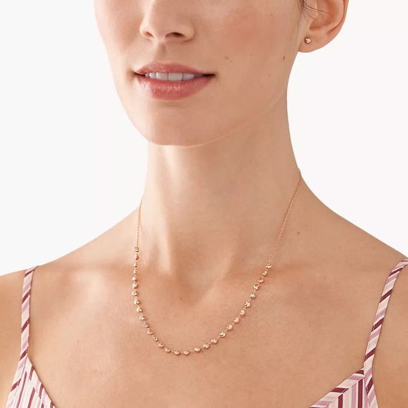 Fossil Rose Gold Tone Stainless Steel Hearts Necklace & Earring Set - Picture 9 of 10